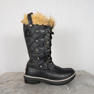 Sorel Tofino II 2 Size 5 Waterproof Rain Snow Boots Lace Up Fur Lined Black Tan